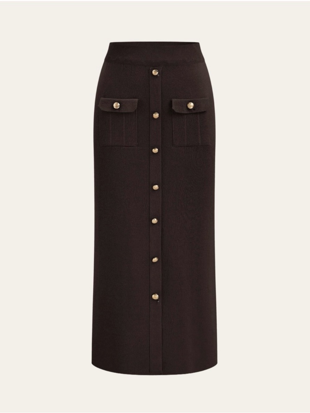 Commense Metal Button Collared Cardigan and Midi Skirt Set - Picture 3 of 3